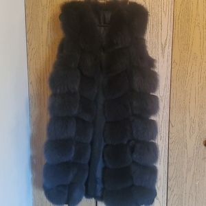 Blue dyed fox fur vest